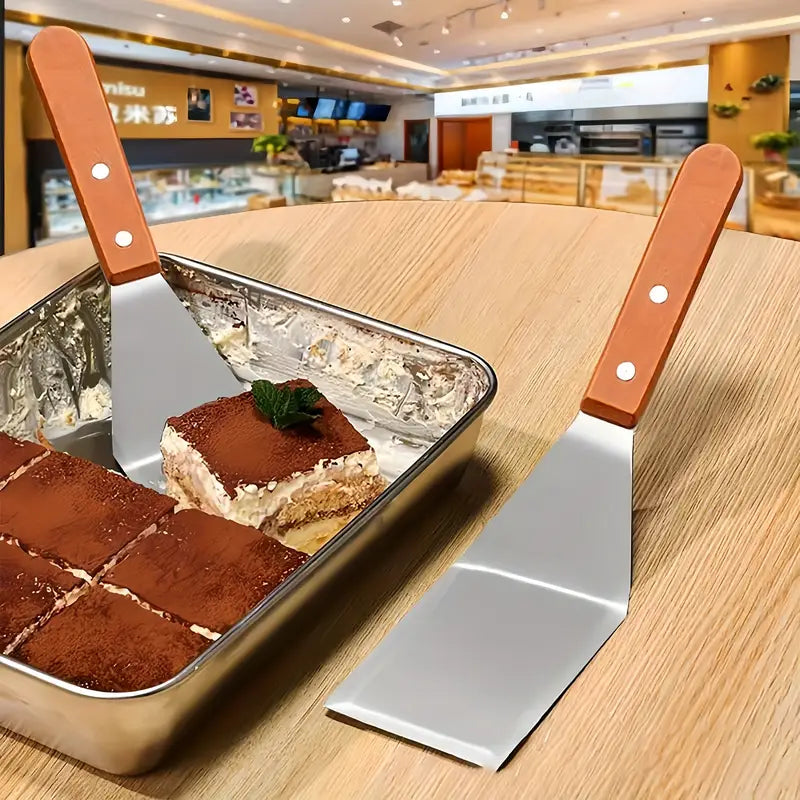 Spatule de Cuisine et Barbecue en Acier Inoxydable avec Manche en Bois – Outil de Cuisson pour Grillades et Plancha