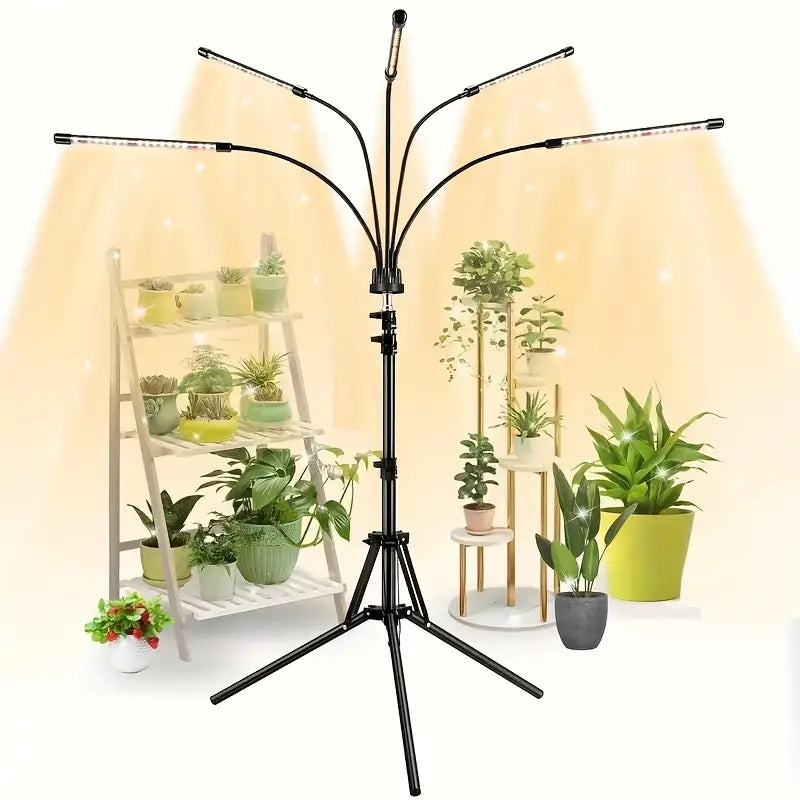 Lampe de croissance LED sur trépied – Lumière horticole à spectre complet pour plantes d'intérieur, 5 bras réglables