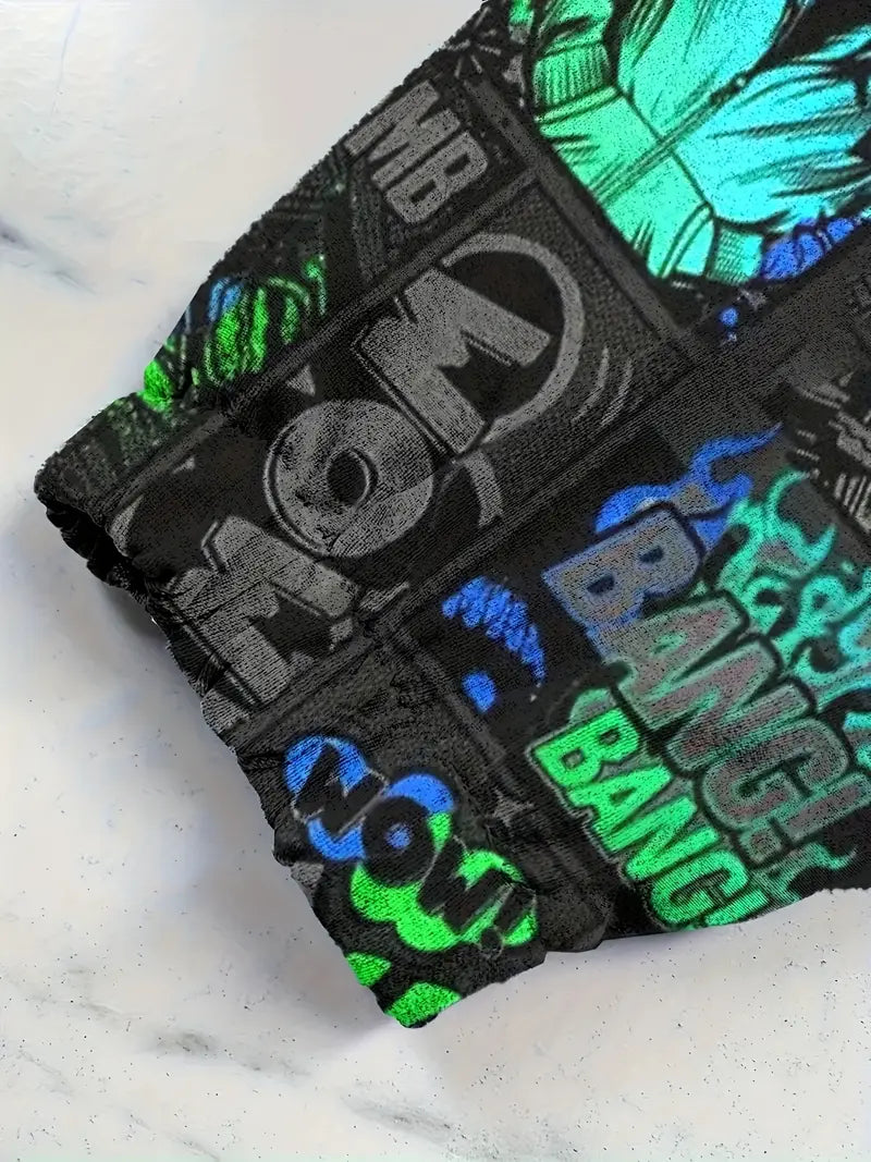 Pantalon Garçon Streetwear Imprimé Comics – Pantalons Enfant Mode Décontractée et Tendance Hip-Hop