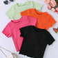T-shirt Fille Côtelé Manches Courtes – Hauts Enfant Confortables et Tendance en Lot Multicolore