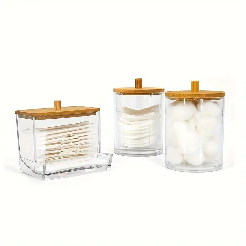 Bocaux de rangement salle de bain avec couvercle bambou – Organisateurs coton, cotons-tiges et accessoires