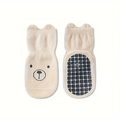 Chaussettes antidérapantes bébé – Bas doux avec oreilles et motifs animaux, confort et sécurité pour premiers pas