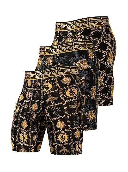 Boxer thermique homme – Lot de 3 motifs dorés – Sous-vêtements chauds et stylés pour l’hiver