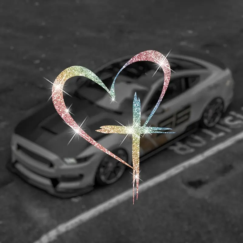 Autocollant Voiture Cœur Brillant Argenté – Sticker Décoratif Amour et Élégance