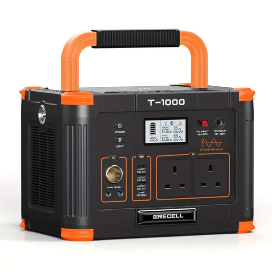 Générateur portable Grecell T-1000 – Station d’alimentation rechargeable 1000W avec prises USB, AC et éclairage LED