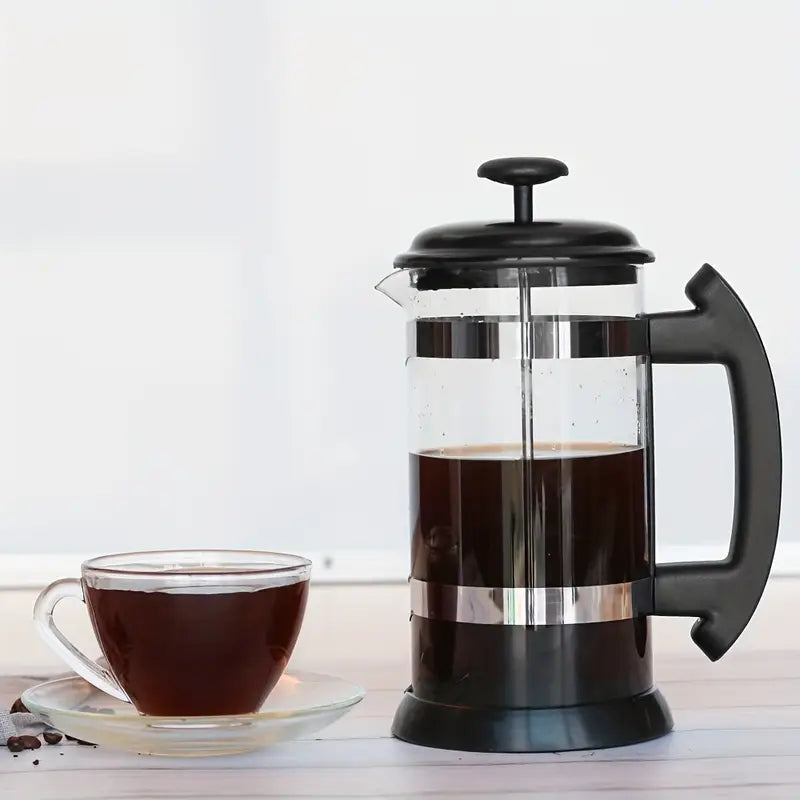 Cafetière à Piston en Verre Borosilicate – French Press Manuelle pour Café ou Thé, Filtration Inox et Poignée Antidérapante