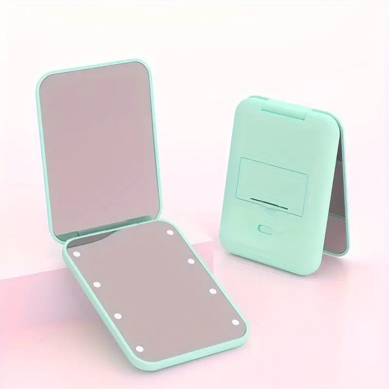 Miroir de Maquillage Pliable avec LED – Miroir Compact de Voyage Rechargeable USB, Lumière Réglable et Design Élégant