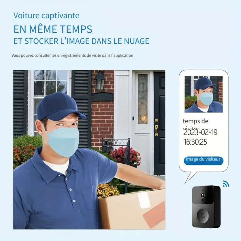 Sonnette Vidéo Wi-Fi 2.4G avec Caméra HD – Détection de Mouvement, Audio Bidirectionnel, Interface Type-C
