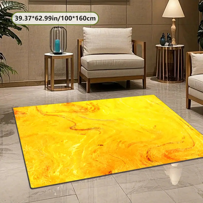 Tapis moderne jaune – Design marbre lumineux pour salon, chambre ou bureau