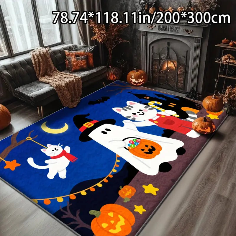 Tapis Halloween – Fantôme et Chat mignon, Décoration de Salon et Chambre pour Fête