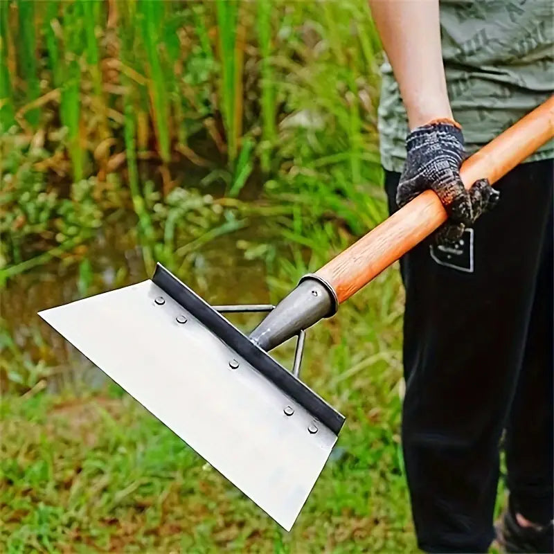 Binette large en acier inoxydable – Outil de désherbage et labourage avec manche bois pour potager et jardin