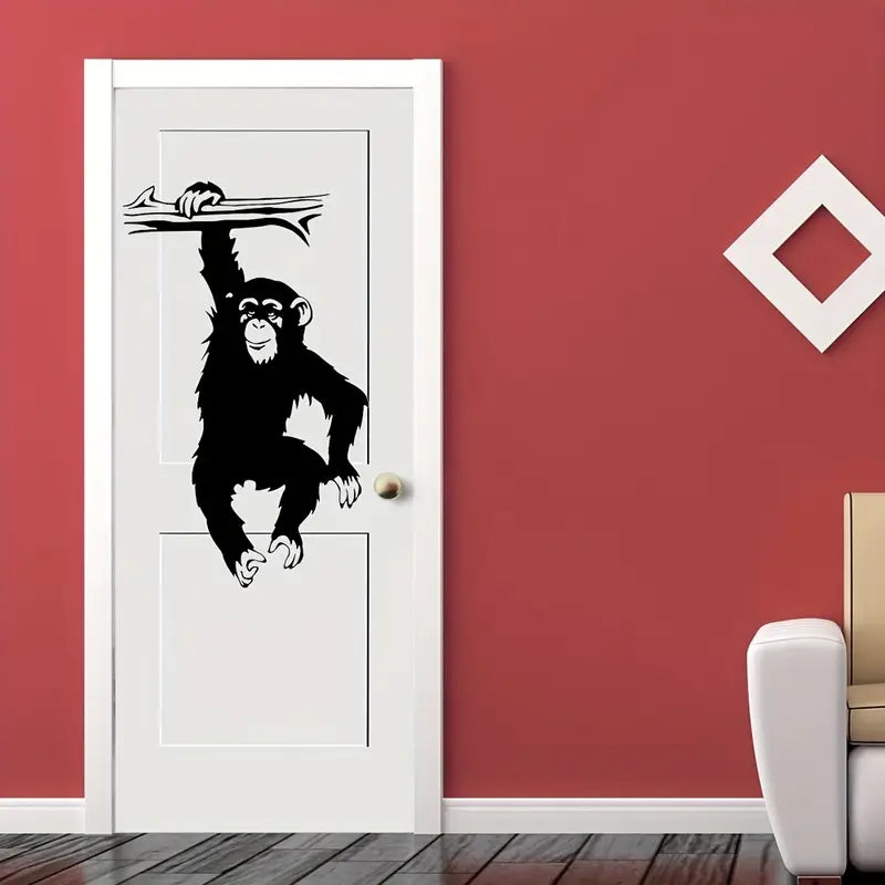 Sticker mural singe suspendu – Décoration murale amusante pour chambre d’enfant ou salle de jeux