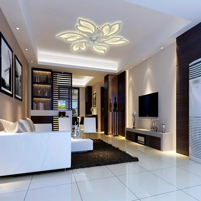 Ventilateur de Plafond LED Design Floral avec Éclairage Intégré – Silencieux et Élégant pour Salon Moderne