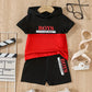 Ensemble Bébé Garçon Été avec Capuche – T-shirt Noir et Rouge + Short Sport Casual