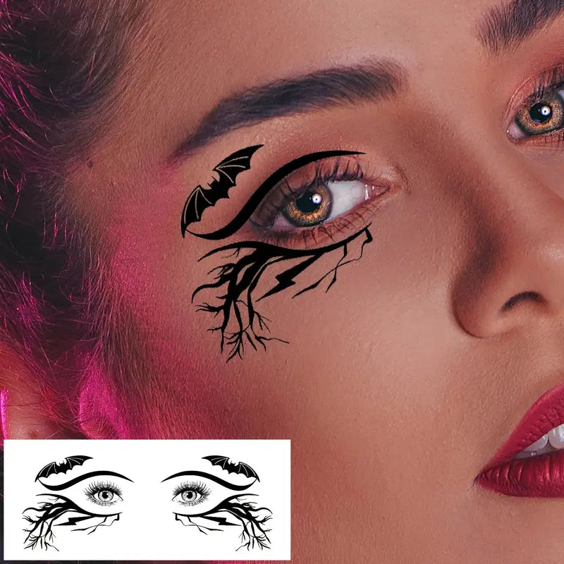 Tatouage temporaire yeux chauve-souris et éclairs – Maquillage Halloween cosplay