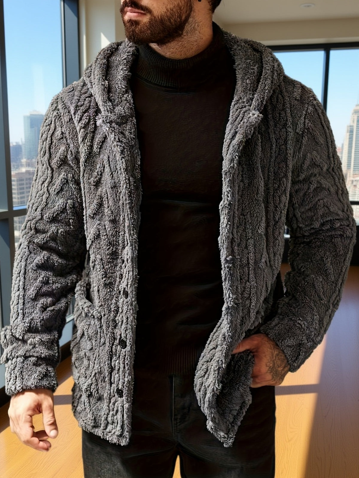Veste à capuche décontractée de couleur unie pour homme grande taille