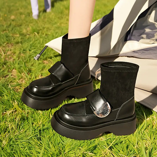 Bottes fille marron à semelles épaisses avec bride – Style moderne et confortable