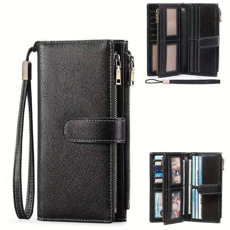 Portefeuille homme en cuir avec dragonne Ultra pratique, grande capacité et fermeture zippée sécurisée