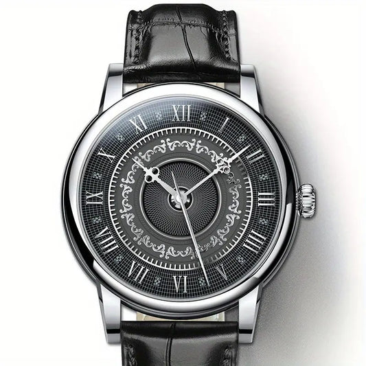 Montre homme élégante à cadran romain – Style classique avec bracelet cuir noir