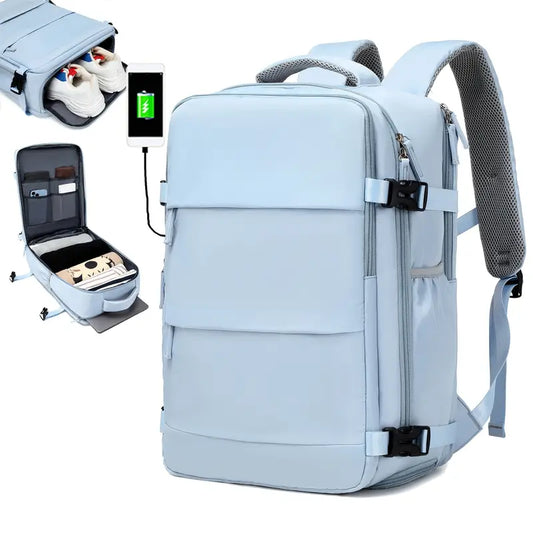Sac à dos décontracté – Grand sac de voyage pliable avec port USB et compartiment chaussures