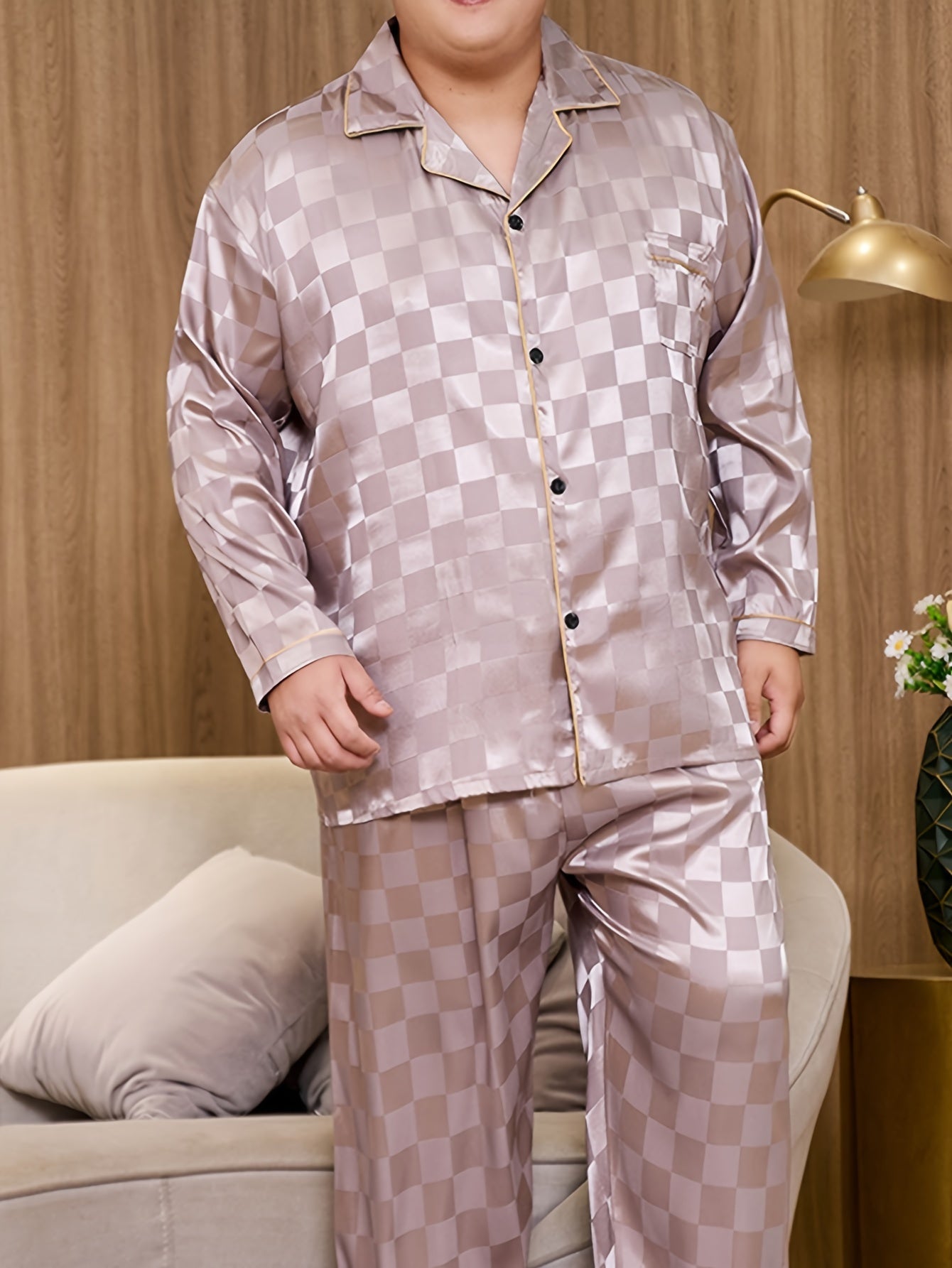 Ensemble décontracté à carreaux jacquard pour hommes