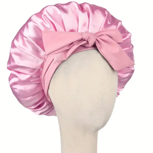 Bonnet en Satin avec Nœud – Protection Cheveux Nuit pour Boucles, Lissage et Coiffures Préservées