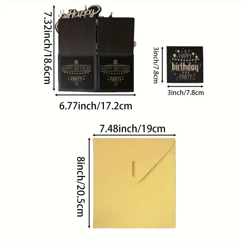 Carte d’Anniversaire Pop-Up 3D en Forme de Boîte – Effet Surprise avec Ballons et Message “Happy Birthday