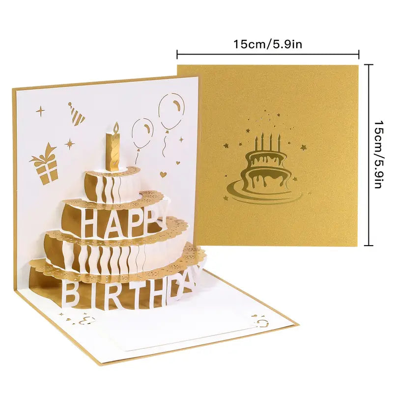 Carte d’Anniversaire Pop-Up 3D Gâteau – Carte de Vœux Originale et Créative