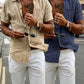 Lot de 2 chemises Henley à manches courtes en lin pour homme