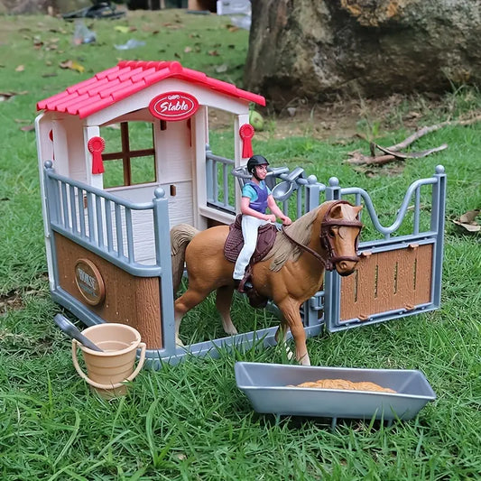 Centre Équestre Miniature avec Cheval, Cavalier et Écurie – Jouet Éducatif et Imaginatif pour Enfants