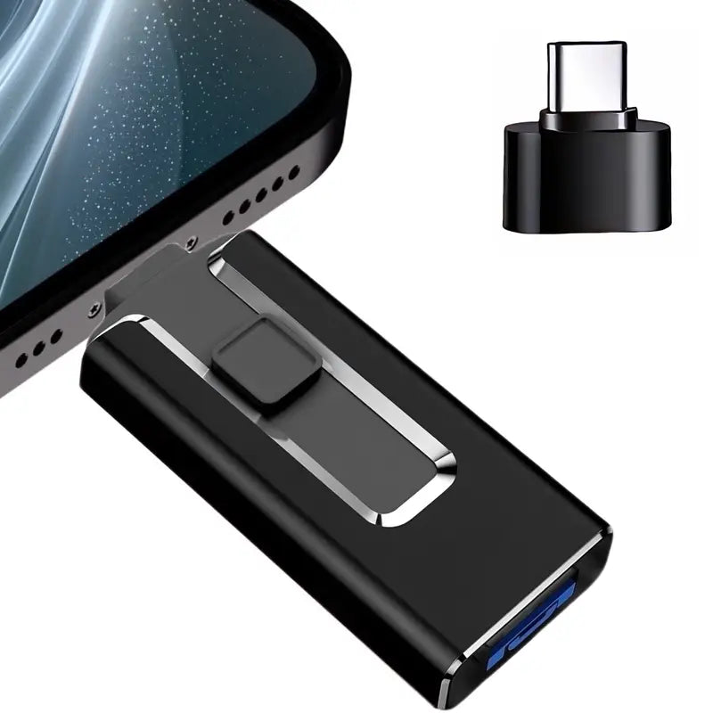 Clé USB 3 en 1 Multi-Interface (USB, Type-C, Lightning) – Stockage Portable pour iPhone, Android et Ordinateur, coloris Noir