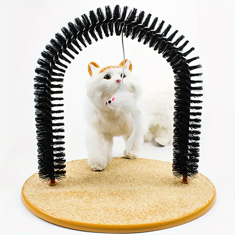 Arc de Massage et Brosse Auto-Toilettante pour Chat – Station de Grattage avec Base Antidérapante