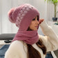 Bonnet femme hiver chaud noir avec pompon – Chapeau tricoté doublé polaire élégant
