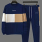 Ensemble de sport homme – Sweat et pantalon jogging – Design color block bleu, beige et blanc