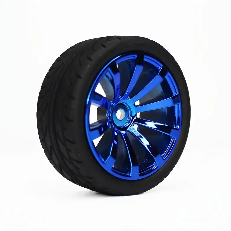 Roue de Voiture RC 65mm avec Jante Bleue – Pneus Haute Adhérence pour Modèles Radiocommandés