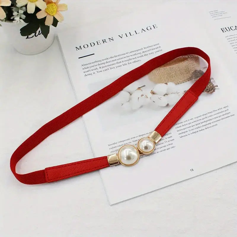 Ceinture élastique femme marron avec perles – Accessoire chic et ajustable pour robe et pantalon
