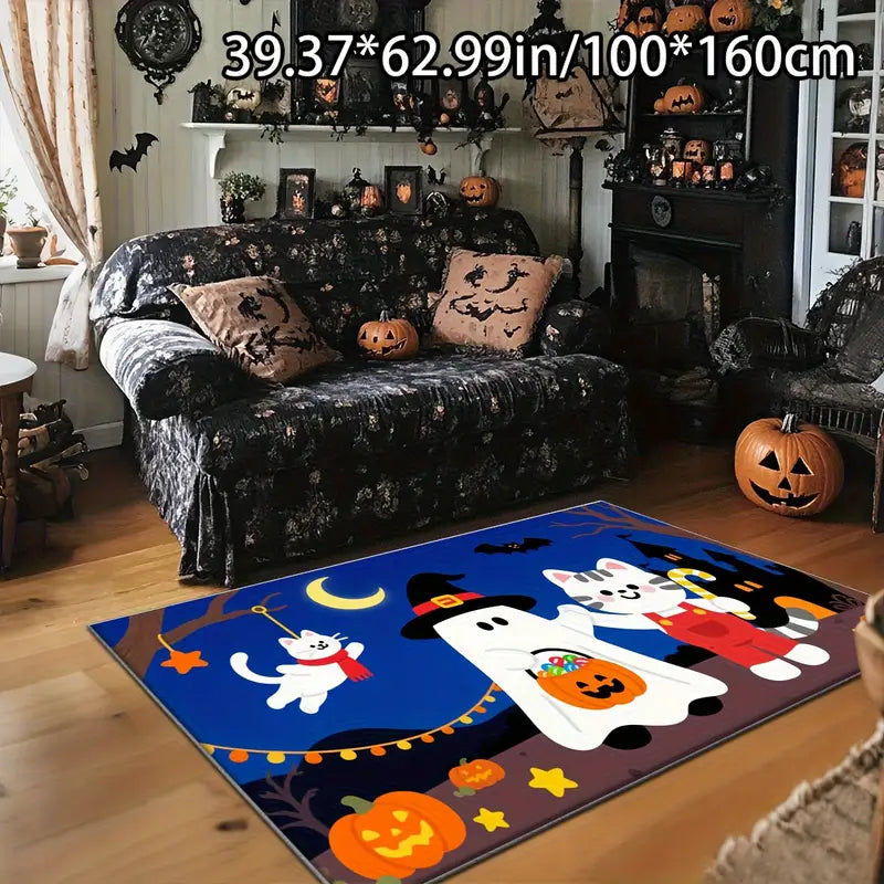 Tapis Halloween – Fantôme et Chat mignon, Décoration de Salon et Chambre pour Fête
