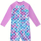 Maillot de bain fille une pièce manches longues – Combinaison sirène motif écailles multicolores