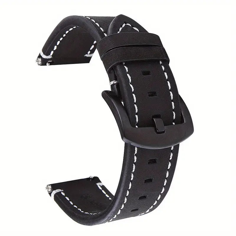 Bracelet de montre en cuir noir avec surpiqûres blanches – Accessoire élégant et résistant pour montre homme et femme