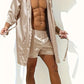 Peignoir sexy homme en satin – Kimono court brillant avec ceinture, Élégance & séduction