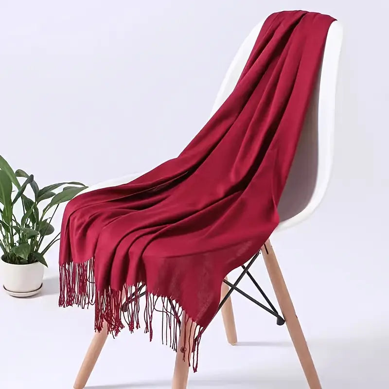 Châle femme en pashmina bleu marine – Écharpe élégante avec franges pour toutes saisons