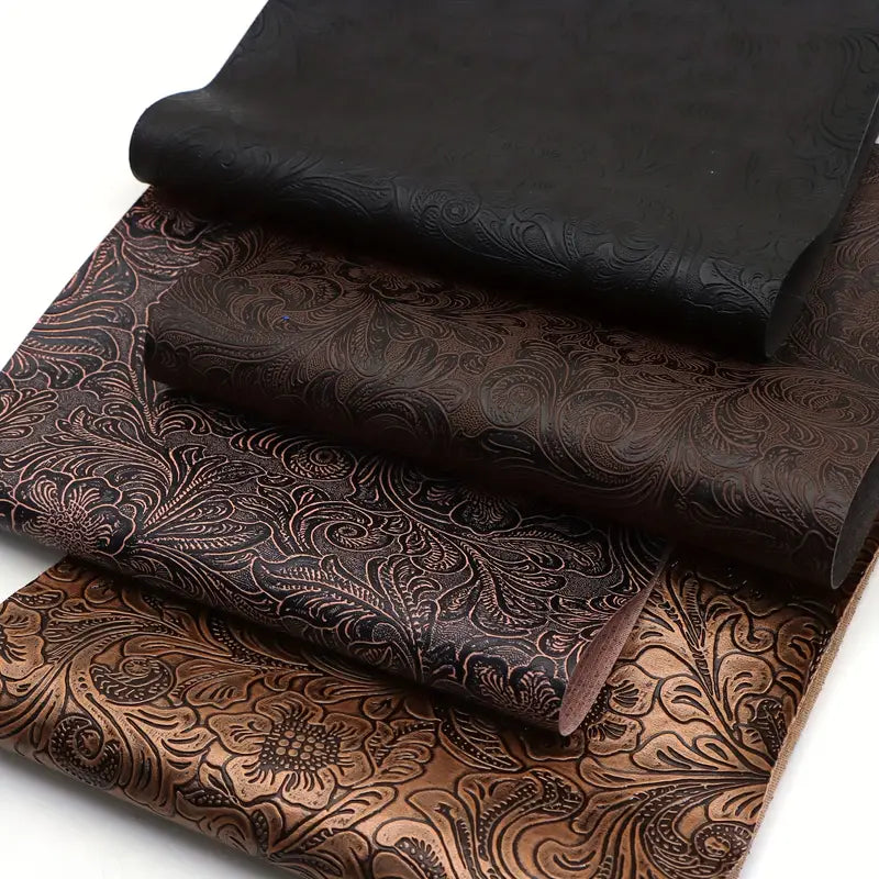 Tissu Simili Cuir Motif Floral Relief – Faux Cuir Décoratif pour Ameublement, Maroquinerie et DIY