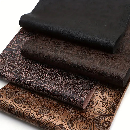 Tissu Simili Cuir Motif Floral Relief – Faux Cuir Décoratif pour Ameublement, Maroquinerie et DIY