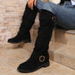 Bottes femme tendance – Hautes avec boucle et bout rond, coloris Noir