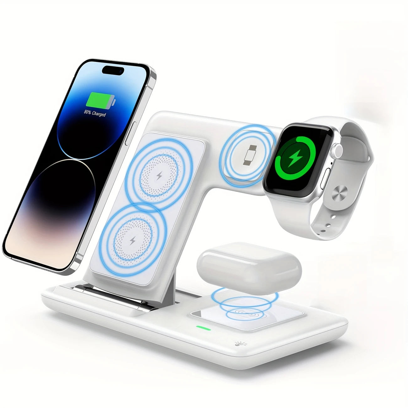 Station de Charge Sans Fil 3 en 1 – Chargeur Multifonction pour iPhone, Apple Watch et AirPods avec Indicateur LED
