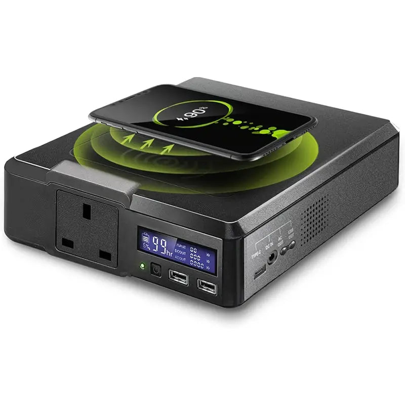 Station d’alimentation portable avec charge sans fil – Générateur compact USB & AC pour camping, voyages et urgences