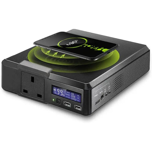 Station d’alimentation portable avec charge sans fil – Générateur compact USB & AC pour camping, voyages et urgences