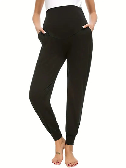 Pantalon de Grossesse Confortable avec Taille Haute Élastique, coloris Gris foncé