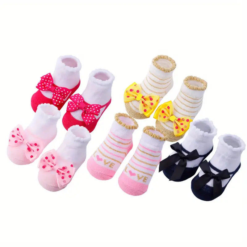 Chaussettes bébé fille avec nœuds et fleurs – Bas antidérapants doux et élégants pour cérémonie ou quotidien