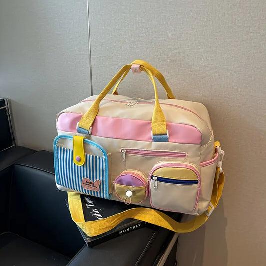 Sac de Voyage Multipoches Coloré – Cabine Week-End Grande Capacité avec Bandoulière Jaune Réglable